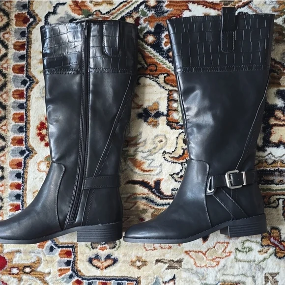 St. John's Bay Sleek Black Over the Knee Boots with a buckle accent - Picture 10 of 14